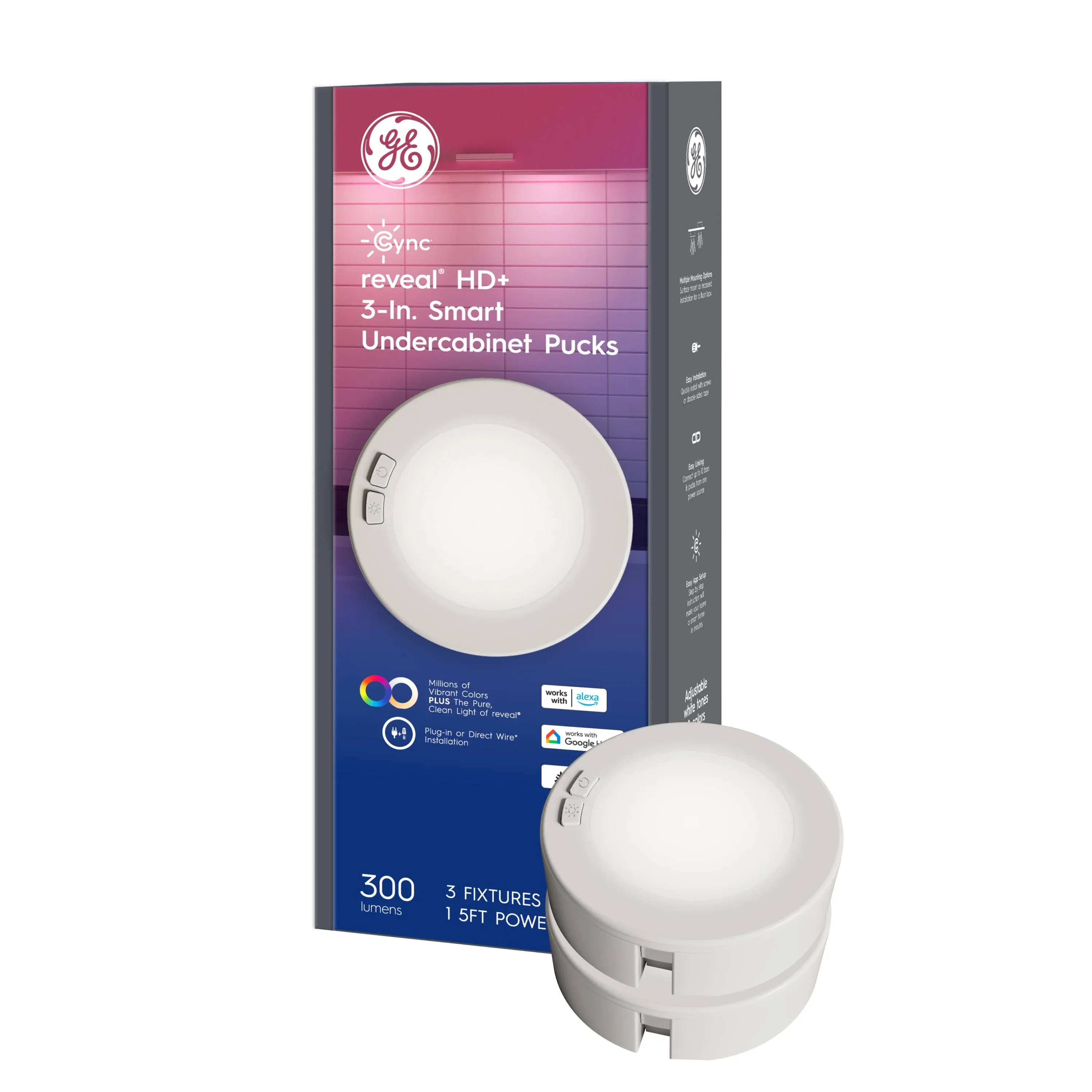 GE Cync Reveal Smart LED Undercabinet Puck Lights 3in