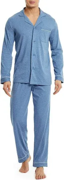 DAVID ARCHY Mens Pajamas Set Soft Cotton Notched Collar Pajamas for Men Long Sleeve Mens Sleepwear with Pockets & Front Fly