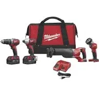 Milwaukee (4) Power Tool Combo Kit 18VV Li-Ion Cordless w/ 2 Batteries + Charger