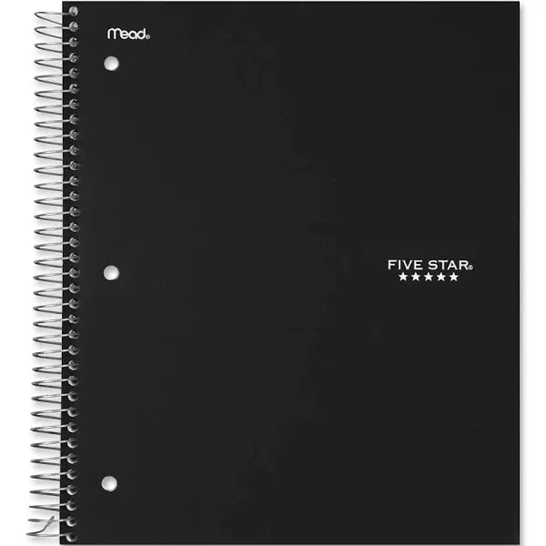  Spiral Notebook + Study App, 3 Subject, College 1 Count (Pack of 1) Black