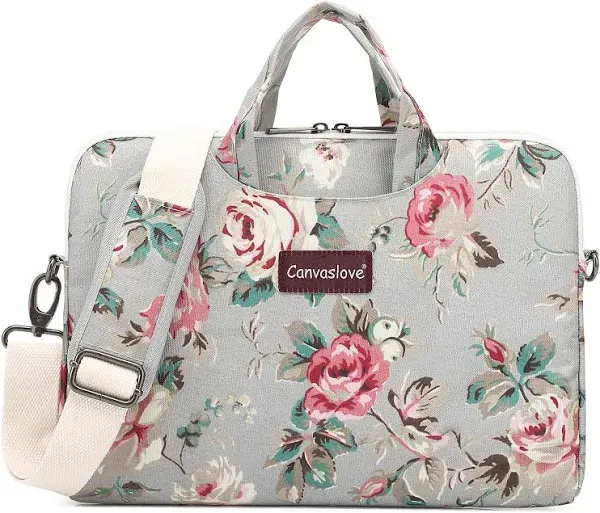 Canvaslove Laptop Shoulder Messenger Bag for MacBook Air Pro 13 inch,MacBook 14 inch and 13.3 Inch-14 inch Laptop (Grey Rose)