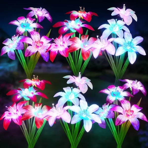 WdtPro Solar Lights Outdoor Garden Decorative Flowers 6 Pack