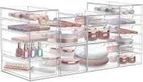 Sorbus Makeup Organizer With 18 Drawers, Acrylic Drawer Organizer for Makeup, Office Organization and Storage, Art Supplies, Jewelry, Stationary - 4 Pcs Clear Stackable Storage Bins Organizer Drawers