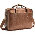 Bosidu Leather Briefcases for Men 15.6 Inch Business Computer Bag Laptop Bag for Men Water Resistance Vintage Large Capacity Travel Messenger Bag