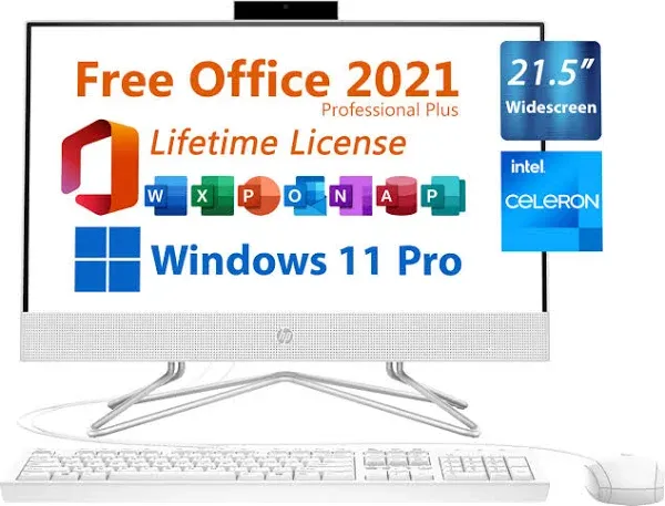 HP AIO-22-DD0224 Business All-in-One Desktop 2023 21.5" FHD 1920x1080 Intel Celeron Processor J4025 2-Core Intel UHD Graphics, 16GB DDR4 1TB SSD Wi-Fi Bluetooth 4.2 Windows 10 Home USB 2.0