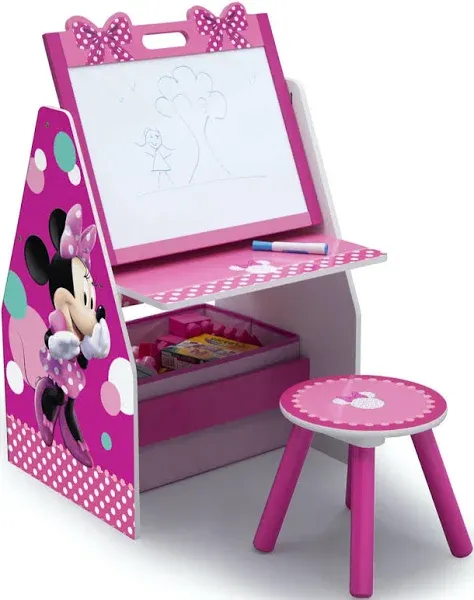 Delta Children Deluxe Kids Art Easel Desk Stool Toy Table Organizer Disney Minnie Mouse