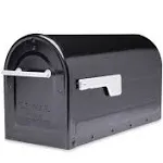 Post Mount Mailbox with Silver Handle and Flag Boulder Black,Large,St<wbr/>eel Durable