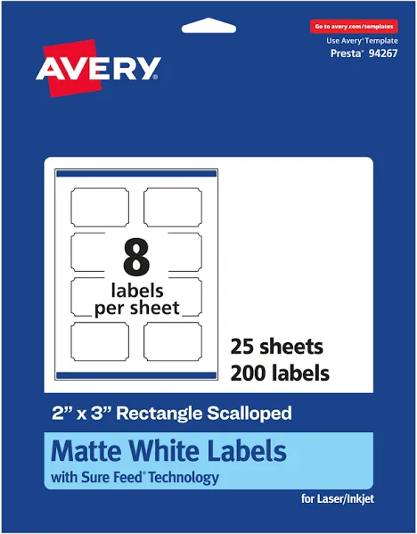 Avery White Scalloped Rectangle Labels, 2" x 3"