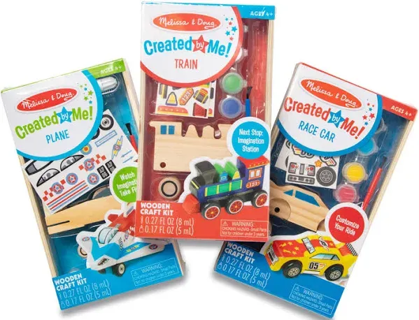 Melissa & Doug Decorate-Your-Own Wooden Craft Kits Set - Plane Train and Race Car