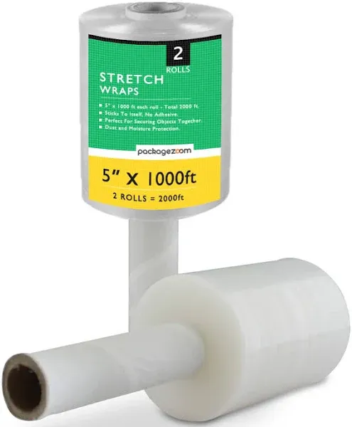 2 Pack Mini Hand Stretch Wrap 5&#034; 1000 Ft Rolls Packagezoom Industrial Strength 