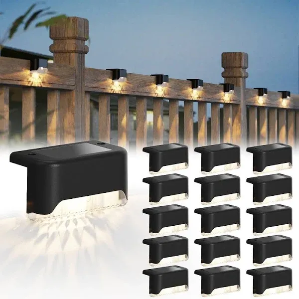 JACKYLED Solar Deck Lights 16 Pack Solar Fence Light Solar Powered Outdoor Step Light IP65 Waterproof LED Solar Pathway