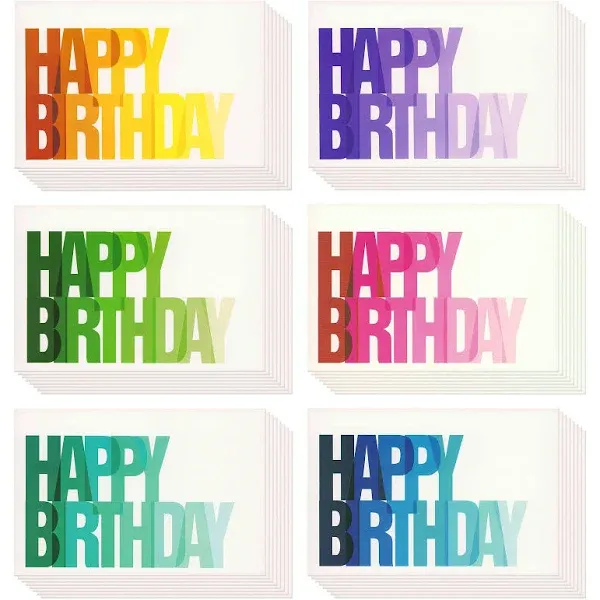 144 Pack Assorted Birthday Greeting Cards with Envelopes, 6 Colorful Rainbow Ombre Designs (4x6 In)