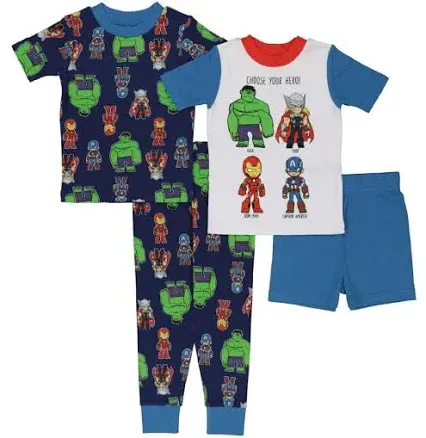 Marvel Boys' 4-Piece Snug-fit Cotton Superhero Pajama Set, Soft & Cute for Kids