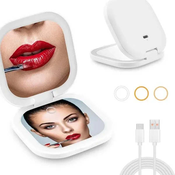 Led Compact Mirror [1x/10x] Magnification Mini Mirror Rechargeable Makeup Mirror