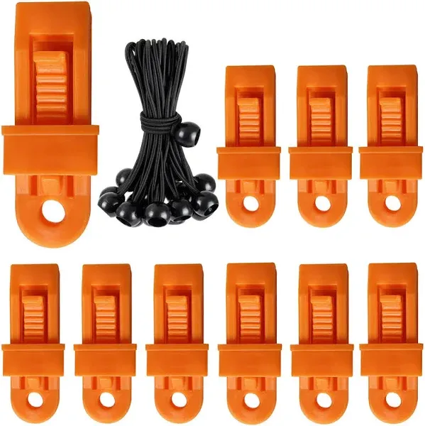 Heavy Duty Tarp Clips Lock Grip, 20 Pack Tarp Clamps Grabbers & Ball Bungee Cords for Tent Banners Cover Awnings Outdoor Camping and Car Covers (Orange)