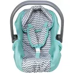 Adora Baby Doll Car Seat Carrier with Removable Seat Cover - Machine Washable, Fits Most Dolls & Plush Animals Up To 20”, Birthday Gift For Children Ages 2+ - Zig Zag Green Mint (Grey Handle)