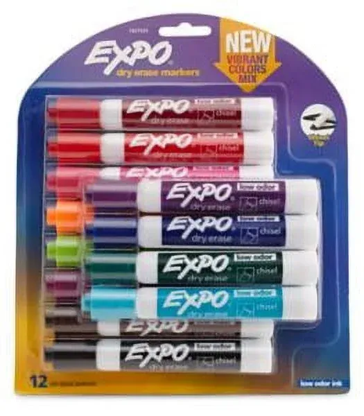 EXPO Low Odor Dry Erase Markers, Chisel Tip, Assorted Colors, Set of 4