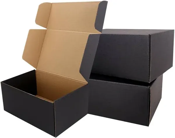 Shipping Boxes,12"x9"x4" Black Corrugated Cardboard Boxes, Which is Anti-Impact Come with Exquisite Sealing Label.Suitable E-Commerce Packaging, Shipping Packaging.