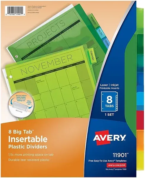 Avery Insertable Big Tab Plastic Dividers 8-Tab Letter 11901