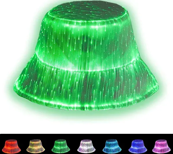 lumisonata LED Hat Rave Bucket Hat Light up Crazy Hat 7 Colors Party Hat