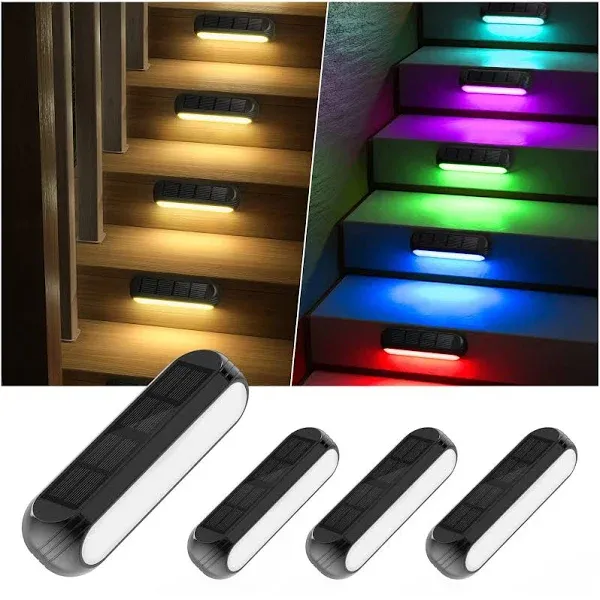 Ahaorigin Solar Outdoor Lights 4 Pack Bright Fence Lights with Multi-Color Changing & Warm