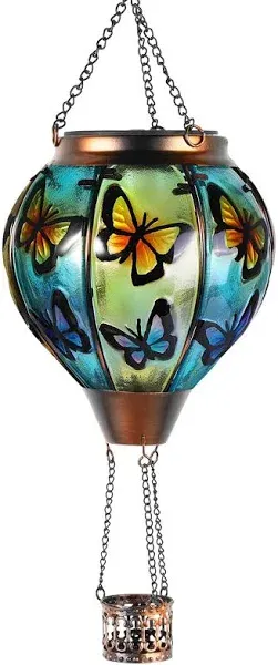 pearlstar Hot Air Balloon Solar Lantern with Flickering Flame Light Outdoor Solar Hanging Lights Waterproof for Garden Yard Farmhouse Patio Pathway