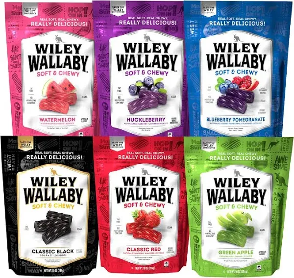 Wiley Wallaby Licorice 10 Ounce Classic Gourmet Soft & Chewy Australian Licorice Candy Twists, 6 Pack