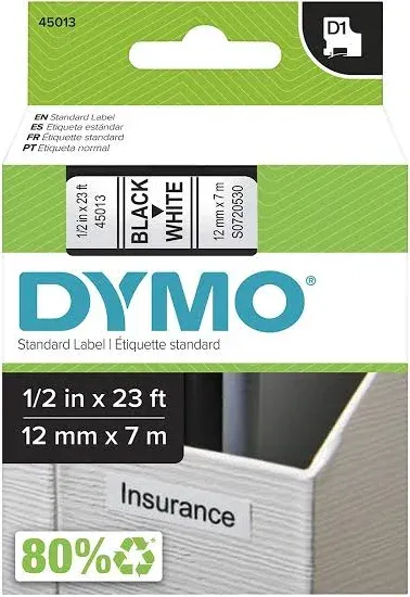 Dymo D1 1761260 Black-on-White Tape