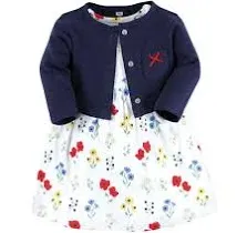 Hudson Baby Baby and Toddler Girl Cotton Dress and Cardigan Set, Wildflower