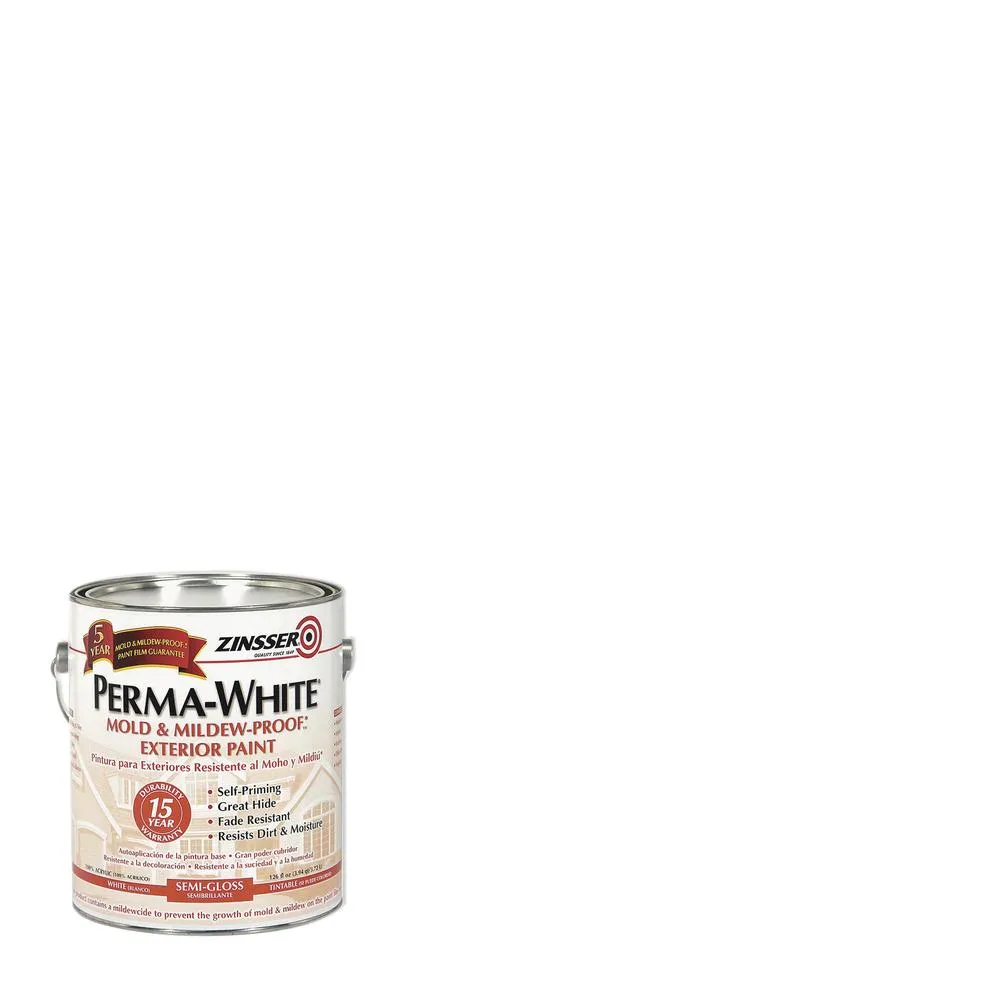 Perma White Semi-Gloss Mold & Mildew-Proof Exterior Paint, 1-Gallon