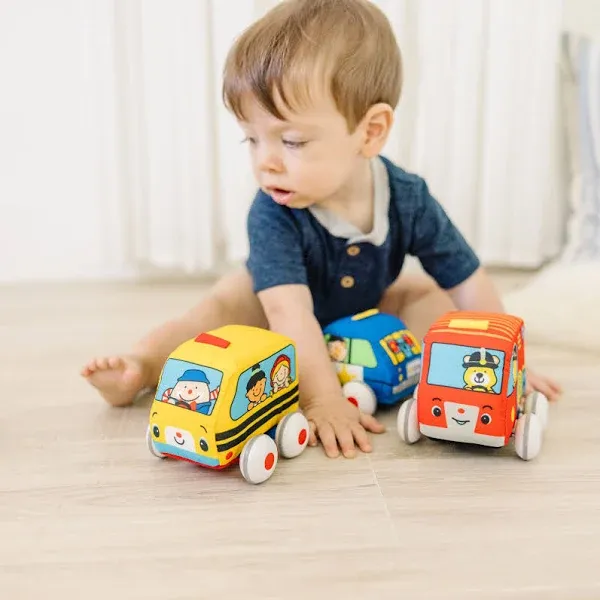 MELISSA &amp; DOUG PULL-BACK TOWN VEHICLES 4-ROLLING SOFT CARS &amp; TRUCKS. NEW in bag