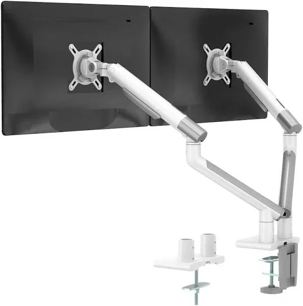 WALI Dual Monitor Stand White Arms Mounts for 2 Monitors Mechanical Spring Tension Indicator Fully Adjustable Bracket