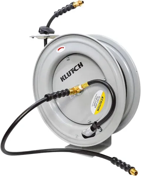 Klutch Auto-Rewind Air Hose Reel with 3/8in. x 50ft. Rubber Hose, 300 PSI