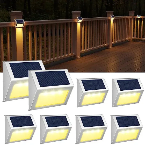 JSOT Outdoor Fence Lights,12 Pack Solar Powered Deck Lights Waterproof Stairs Light Stainless Steel Wall Step Walkway Patio Garden