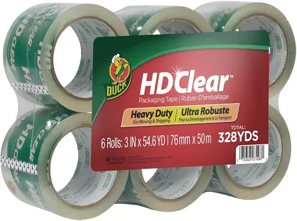 Duck Heavy-Duty Carton Packaging Tape, 1.88" x 55yds, Clear, 24/Pack