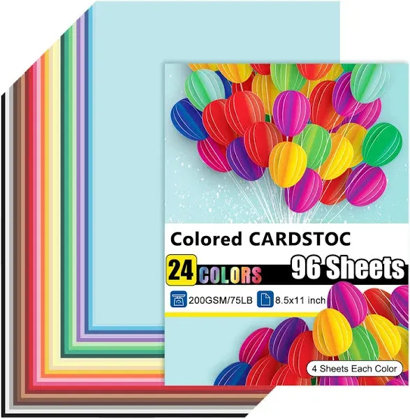 192 Sheets Colored Cardstock 48 Colors, 8.5x11 Color Cardstock Bulk, 200gsm/75lb Assorted Colors Construction Paper for Printing, Card Making, Die Cutting, Crafts, Scrapbooking, Party Decorations