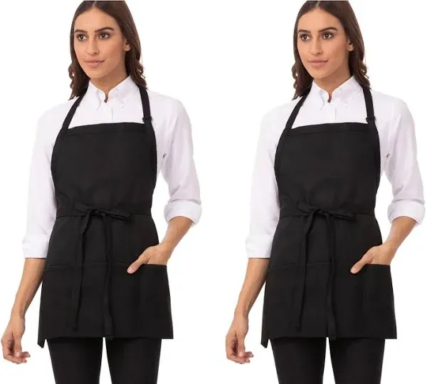 Chef Works F10-BLK0 Three Pocket Bib Apron Black