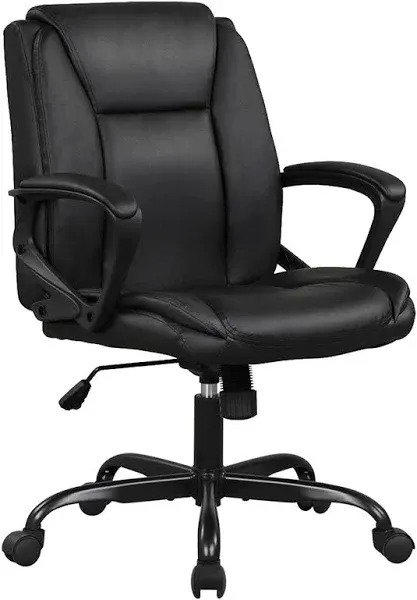 FDW Home Office Chair Ergonomic Desk Chair PU Leather Task Chair Executive Rolling Swivel Mid Back Computer Chair with Lumbar Support Armrest Adjustable