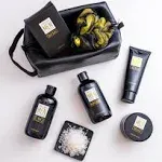 Yard House Bath and Body Spa Gift Baskets Set for Men Sandalwood Amber 7pc Spa Kit W Full Size Items in Leather Toiletry Ba