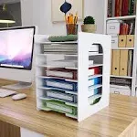 Natwind 7 Tiers Paper Organizer for Desk Desktop White File Holder Office Desk Organizer Mail Letter Tray & Paper Sorter Document Notebooks Storage