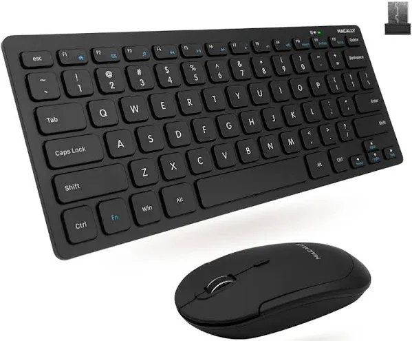 Macally Small Wireless Keyboard and Mouse Combo for PC - an Essential Work Duo - 2.4G - 78 Compact Key Cordless Mouse and Keyboard Combo with Mini Body and Quiet Click