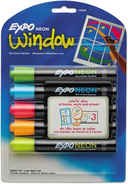 Expo Neon Dry Erase Marker, Bullet Tip, Assorted, 5/Set