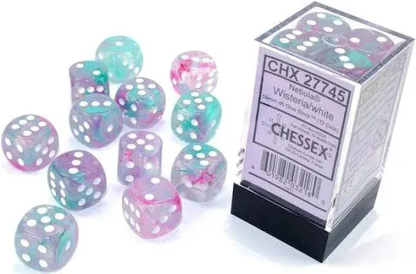 Chessex Dice: Nebula - D6 16mm Wisteria/White Luminary (12)