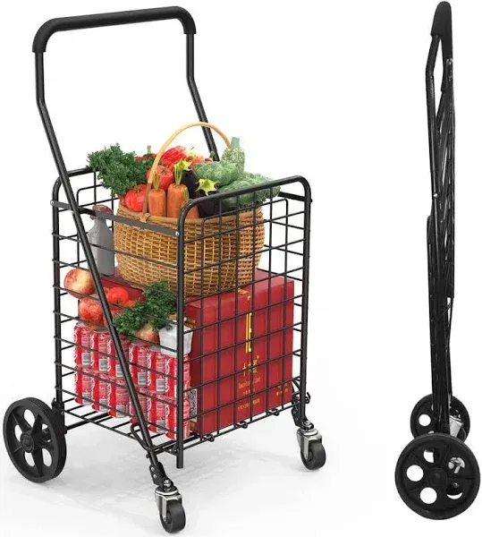 Grocery Shopping Cart with 360° Rolling Swivel Wheels Utility Cart Easily C