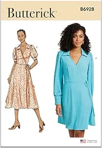 Butterick B6928 / R11736 Sewing Pattern Misses Short or Long Sleeve Collared Wrap Dress in Two Lengths sz 8-16 or 18-26 Uncut