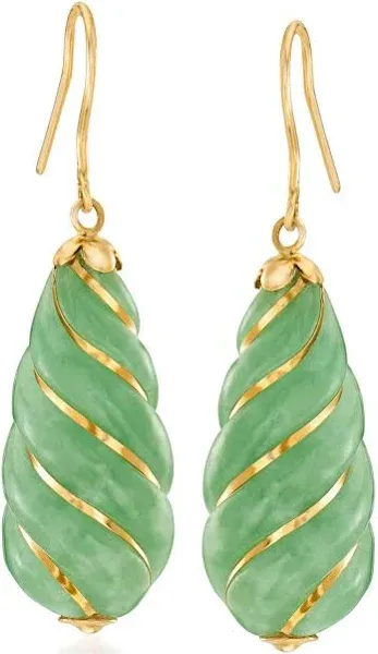 Ross-Simons Jade Drop Earrings in 14kt Yellow Gold