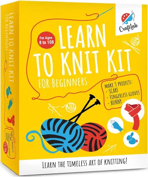 CraftLab Knitting Kit for Beginners Kids Adults Seniors includes all Knitting...