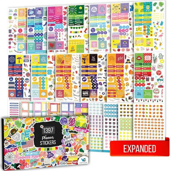 [Expanded] Aesthetic Planner Stickers - Seasonal, Productivity & Decorative Stickers for Women - 23 Sheets / 1397 pcs - Ideal for Journals, Calendars, Planners