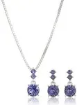 Nine West Purple Silver-Tone Necklace Earring Boxed Set