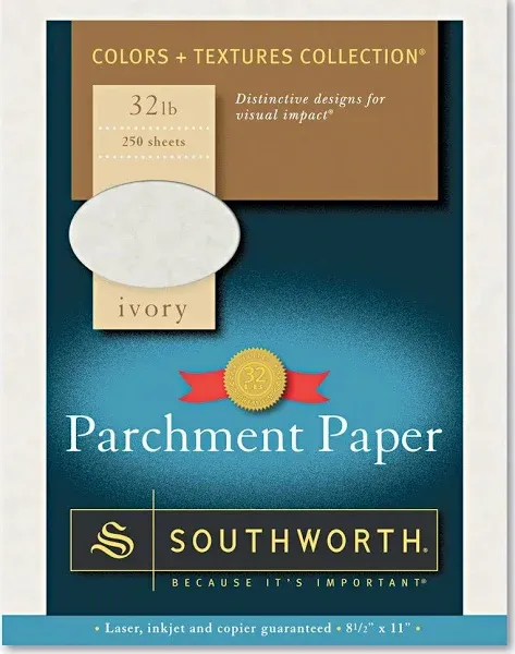 Southworth 8.5&#034; x 11&#034; Ivory Parchment Paper Multipurpose Paper 24 lb/ 100 Sheets